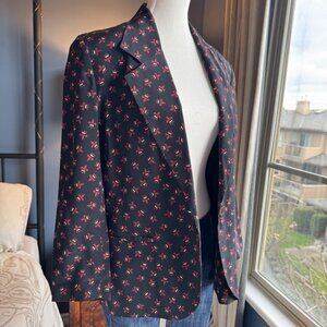 Talbots 100% Silk Petite Fleur de Lis Black and Red Blazer